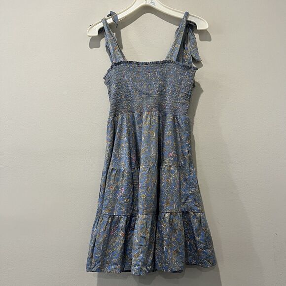 XIRENA Lori Floral Lightweight Smocked Mini Dress Women’s Small Blue Tiered - Picture 3 of 9